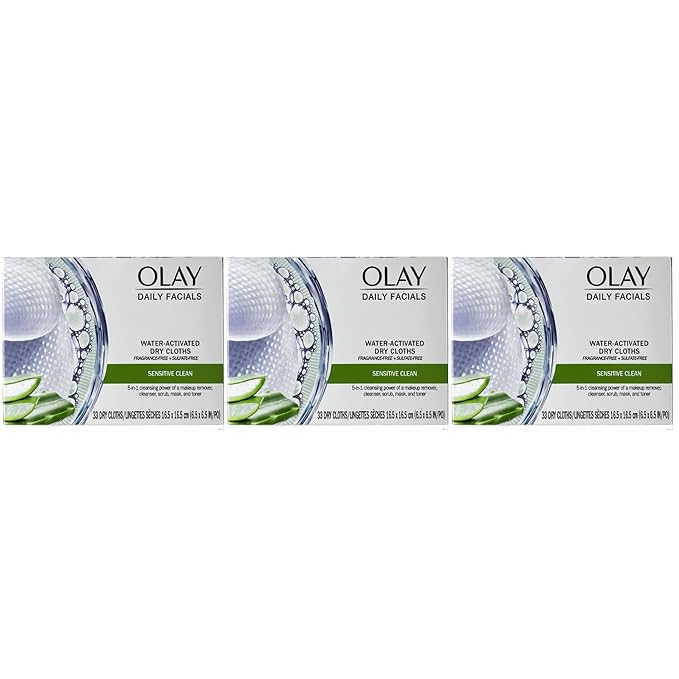 OLAY Daily Gentle Clean 5-in-1 Water Activated Cloths, 33 Count (Pack of 3)