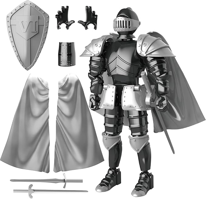 Knight Action Figures, Medieval Action Figures,Knight Armor Action Figure,Multi-Jointed Movable Robot Mannequin (Black)