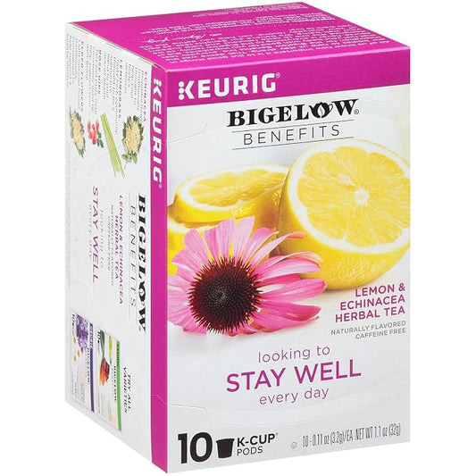 Bigelow Benefits Stay Well Lemon Echinacea Keurig K-Cups Pods Herbal Tea, Caffeine Free, 10 Count (Pack of 6), 60 Total K-Cup Pods