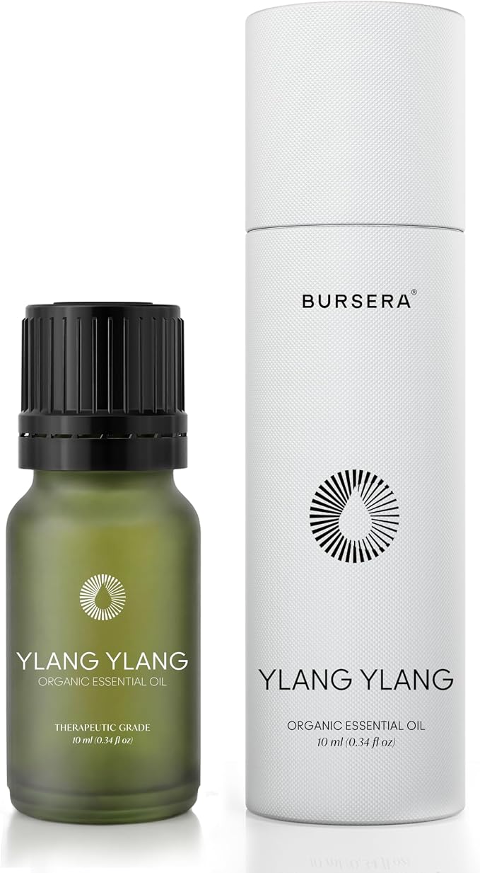 Bursera Organic Ylang Ylang Essential Oil, Tree Planted with Every Order, 100% Pure Ylang Ylang Oil, 10ml Undiluted High Grade Natural Oil for Diffuser, Shower, Skin and Aromatherapy