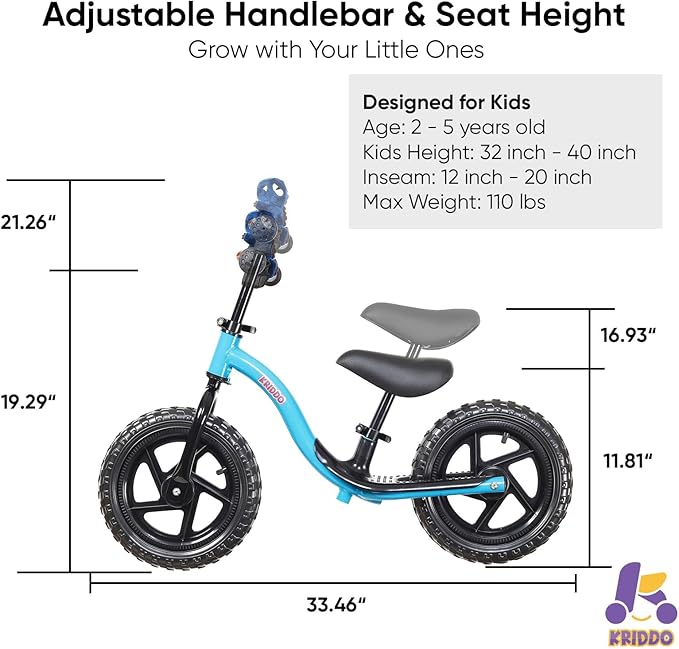 KRIDDO Toddler Balance Bike 2 Year Old, Age 24 Months to 5 Years Old, Early Learning Interactive Push Bicycle with Steady Balancing, Gift Bike for 2-5 Boys Girls, Blue