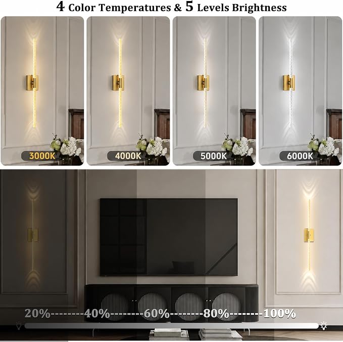 Battery Operated Wall Sconces Set of 2, 10000mAh, Gold Bubble | crystal inspired bubble wall lamp wireless, Remote control & 360° Rotate, for Bedroom Living Room Mirror Decor