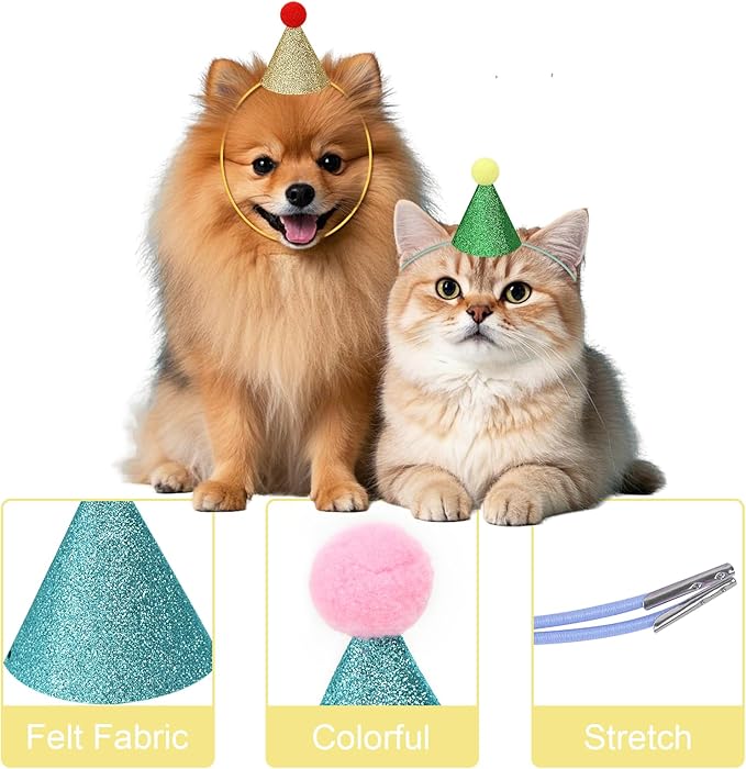 12 Pack Mini Party Hats for Stuffed Animals, Gittter Sequin Mini Hats for Plush Toy Dolls Dog Cat Puppies Birthday Party Decorations - No Assembly Required