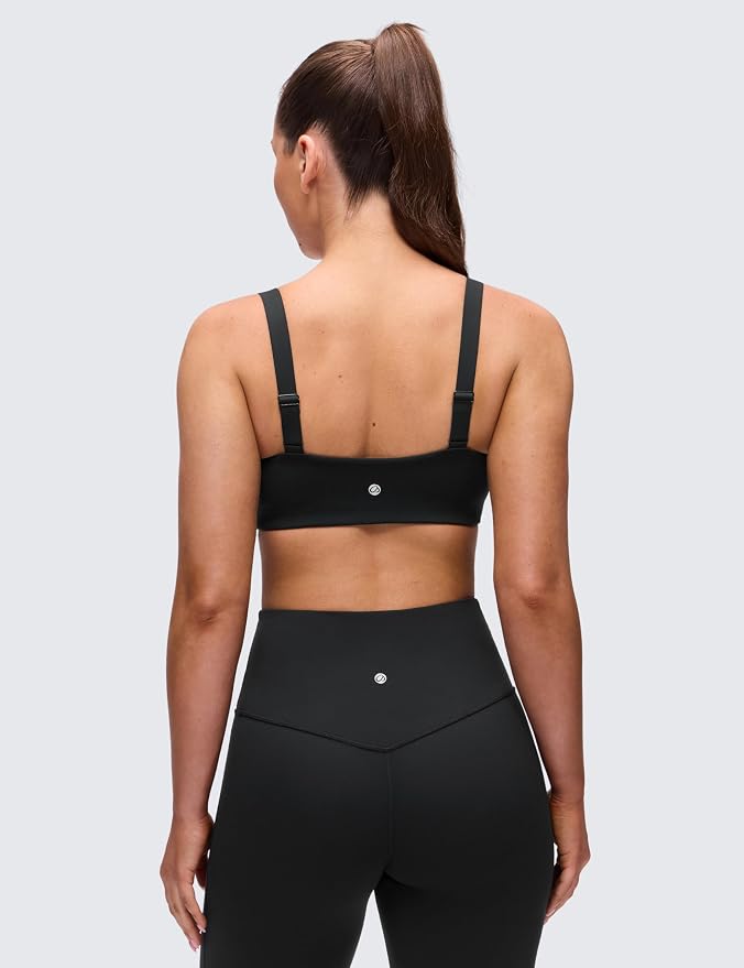 CRZ YOGA Butterluxe Adjustable Wide Strap Sports Bras for Women - Square Back Padded Scoop Neck Yoga Top