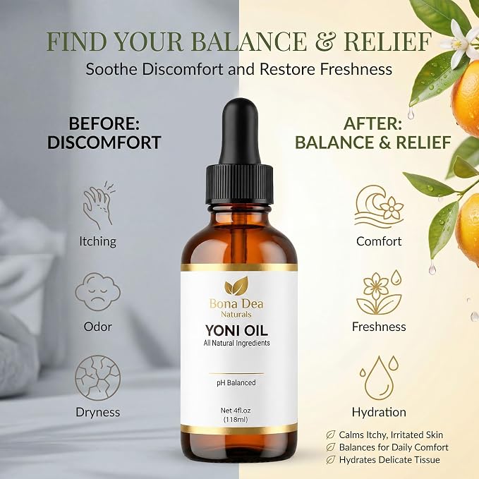 Bona Dea Naturals Feminine Spray for Women – All Natural Yoni Oil Deodorant & Moisturizer, Organic Essential Oils, Chemical-Free, Sensitive Vaginal Care, Made in the USA | 4 oz Refill Dropper Bottle