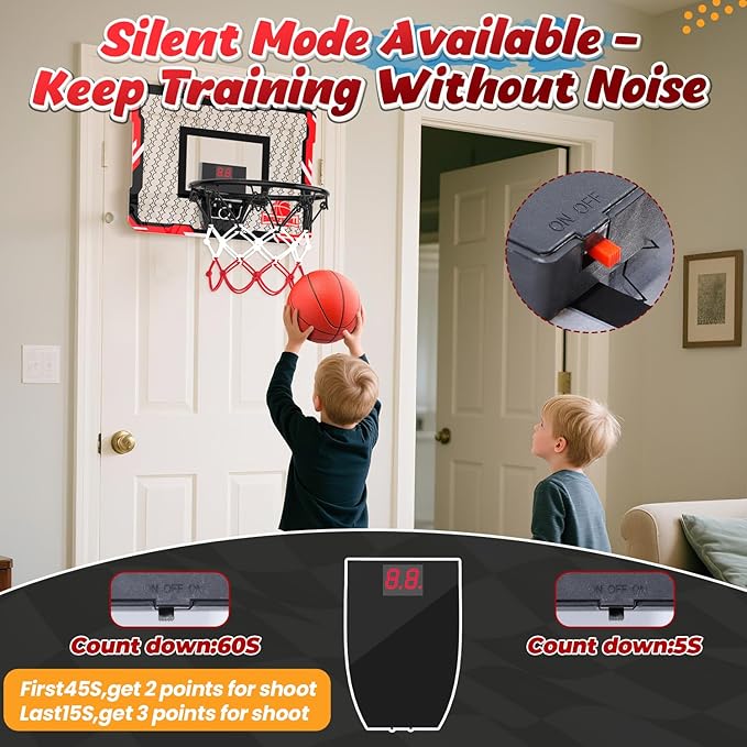 EagleStone Mini Indoor Basketball Hoop with Scoreboard,4 Balls & Pump,Over The Door Bedroom Office Basketball Hoop for 6 7 8 9 10 11 12+ Year Old Kids Boys