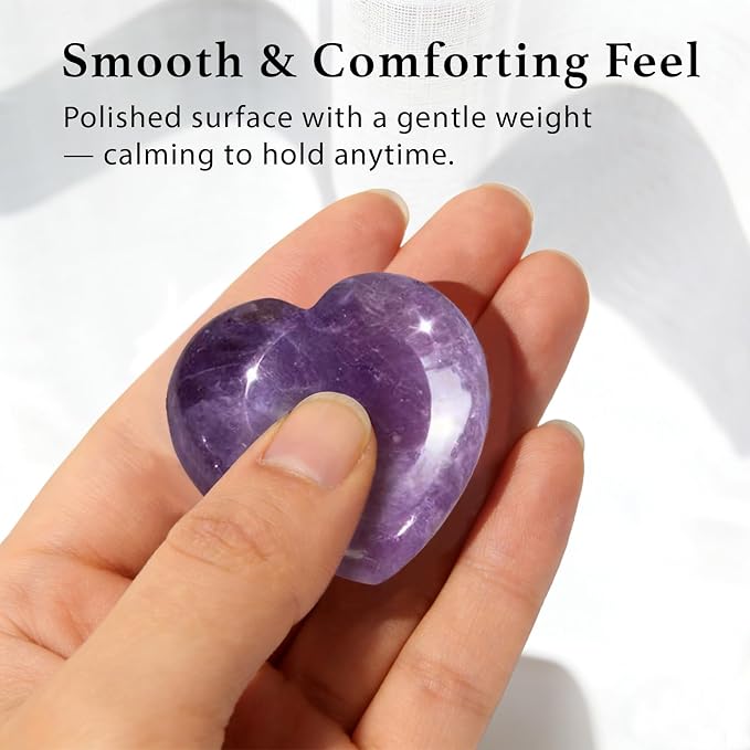 Anxiety Support Gift for Women - Amethyst Crystal Worry Stone, Stress Relief Thumb Stone, Thinking of You Comfort Gift, Inspirational Keepsake for Friends Family & Loved Ones (Amethyst)
