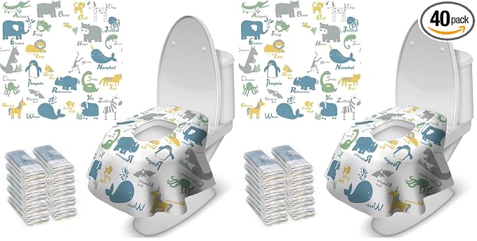 Blissful Diary 20 Pcs Toilet Seat Covers Disposable for Toddlers & Adults, Extra Large Waterproof, Portable Package for Travel, Kids Potty Training (Pack of 2)