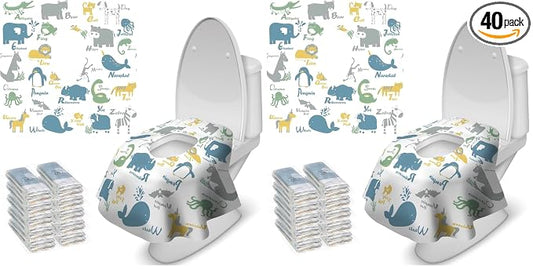 Blissful Diary 20 Pcs Toilet Seat Covers Disposable for Toddlers & Adults, Extra Large Waterproof, Portable Package for Travel, Kids Potty Training (Pack of 2)