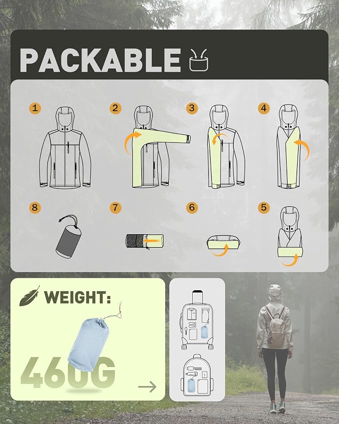 33,000ft Packable Rain Jacket Women Lightweight Waterproof Raincoat with Hood Cycling Bike Jacket Windbreaker