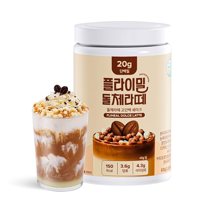 Flimeal Decaf Coffee Protein Shake, Dolce Latte Flavor with Crunchy Protein Balls, 20g Protein, Low Sugar, Keto-Friendly Meal Replacement Shake, 22.22oz, 14 Servings (1 X 22.22oz)