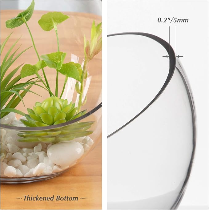 WGV Slant Cut Bowl Glass Vase, Width 9", Height 8.25", Clear Terrarium, Candy Dish, Fruit Jar, Floral Container for Wedding Party Event, Home Office Decor, 1 Piece