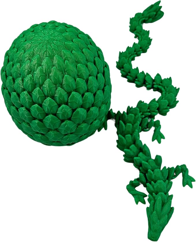 Surprise Dragon Egg Articulating Gemstone Dragon Fidget Figurine - 3D Printed Dragons Flexible ADHD, Autism, Relief Anxiety - Articulated Joints (Green)