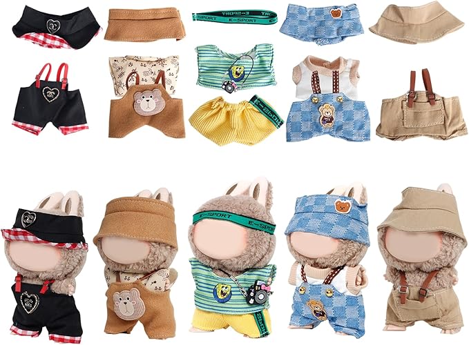 17cm Doll Clothes -5 Different Sets of Clothes and Hats, 6.7 Inches Cute Doll Accessories