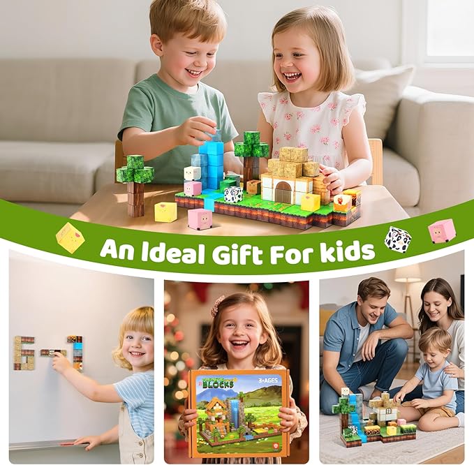 138 PCS Magnetic Blocks, Magnetic Building Blocks for Kids, Farm Construction Magnet Cubes Set for Girls Boys, Sensory STEM Toys for Kids Toddlers Ages 3+ Birthday