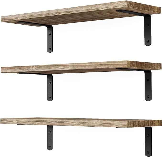DOLLFIO Floating Shelves, 3 Sets Wall Shelves, Wooden Floating Shelves for Wall Décor, Wall Mounted Floating Bathroom Shelf for Storage, Floating Book Shelf for Bedroom, Living Room – Rustic Brown