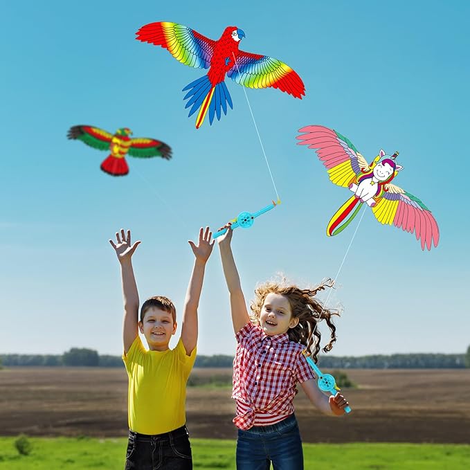 VioraWhite 10 Pcs Fishing Rod Kite for Kids, Vivid Butterfly Swallow Parrot, Easy to Fly, Swallows, Bald Eagles, Magpies Kites for Family Adults Spring Outdoor Beach