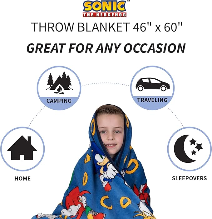 Franco Kids Bedding Super Soft Plush Throw Blanket,46 in x 60 in,Sonic The Hedgehog,Anime,(Pack of 6)