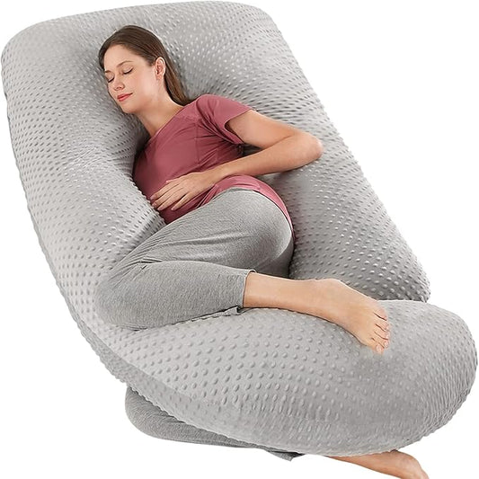 U-Shaped Full Body Pregnancy Pillow for Sleeping – 57" Maternity Pillow with Removable Cover, Support for Back, Legs, Belly & Hips (Velvet-Light Gray)