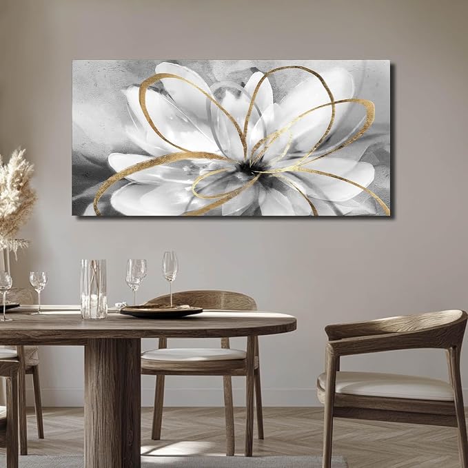 SOUGUAN Black and Grey Wall Decor Flower Art Work 20x40 Inch Line Paintings for Living Room Bedroom Office Wall Decorations
