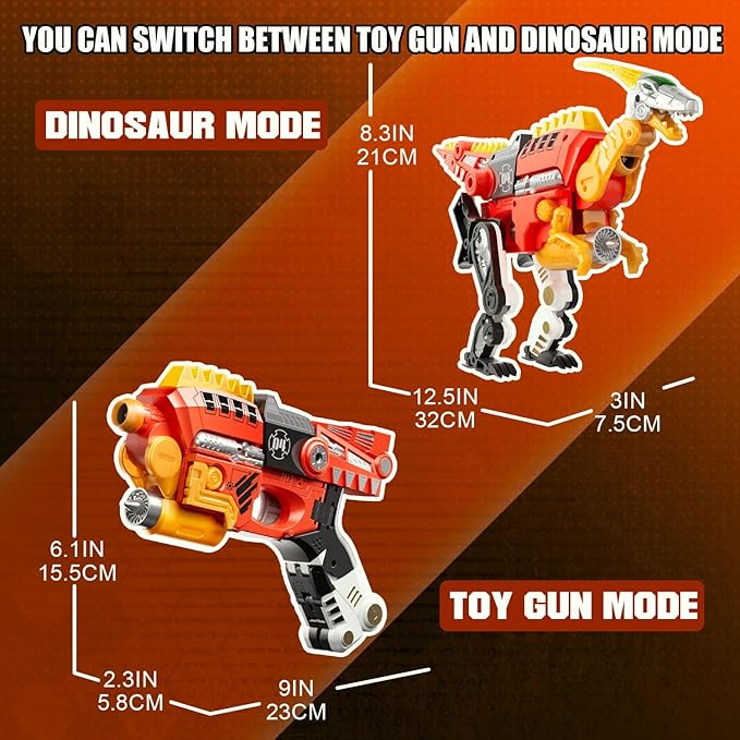Blaster Toy Gun Transforming Alloy Dinosaur - 2 in 1 Morphing Toy (Gun to Dino), Soft Bullet Toy Blaster Gun with 20 Foam for Indoor Outdoor Shooting Game, Toy Blaster for Kids Boys Girls (V-Dino)