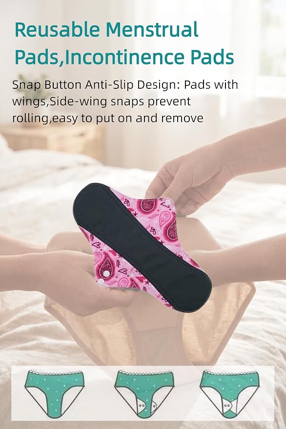 Reusable Incontinence Pads,Mesh Cotton Fabric Washable Menstrual Pads,Panty Liners Pads,Period Sanitary Napkins,with 1 Storage Bag,for Women/Postpartum/Incontinence(Light Purple/M/5pcs)