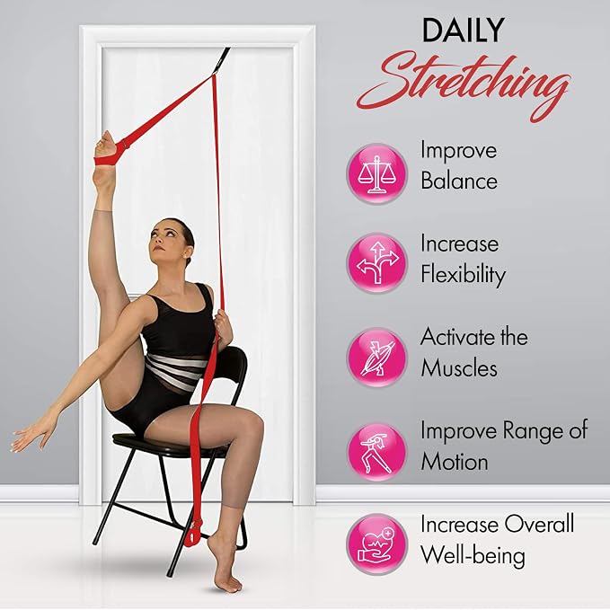 Stretching Strap With Door Anchor - Stretching Equipment to Improve Legs Flexibility - Splits Trainer For Home Ideal In Ballet, Dance, Cheerleading, Taekwondo, Yoga, Pole Dancing & Gymnastics