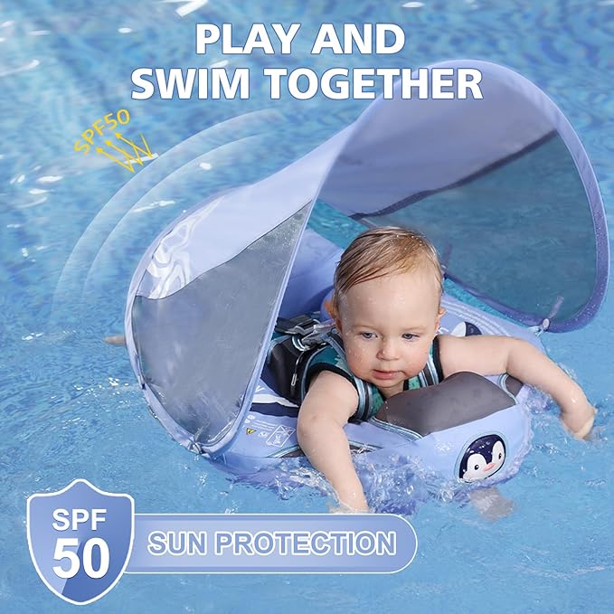 Baby Floats for Pool with Canopy Removable Sun Protection Canopy Mambobaby Float Non Inflatable Upgrade Add Tail Avoid Flip Waterproof Skin-Friendly Infant Swim Float 3-24 Months