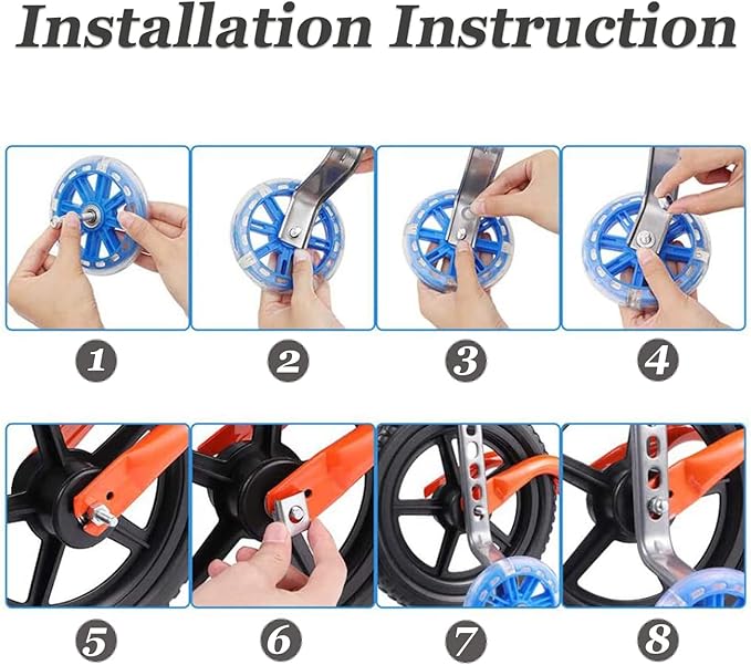 Training Wheels for Kids, Heavy Duty Bicycle Stabiliser Flash Mute Wheel Mounted Kit compatible for bikes 12 14 16 18 20 Inch - 1 Pair