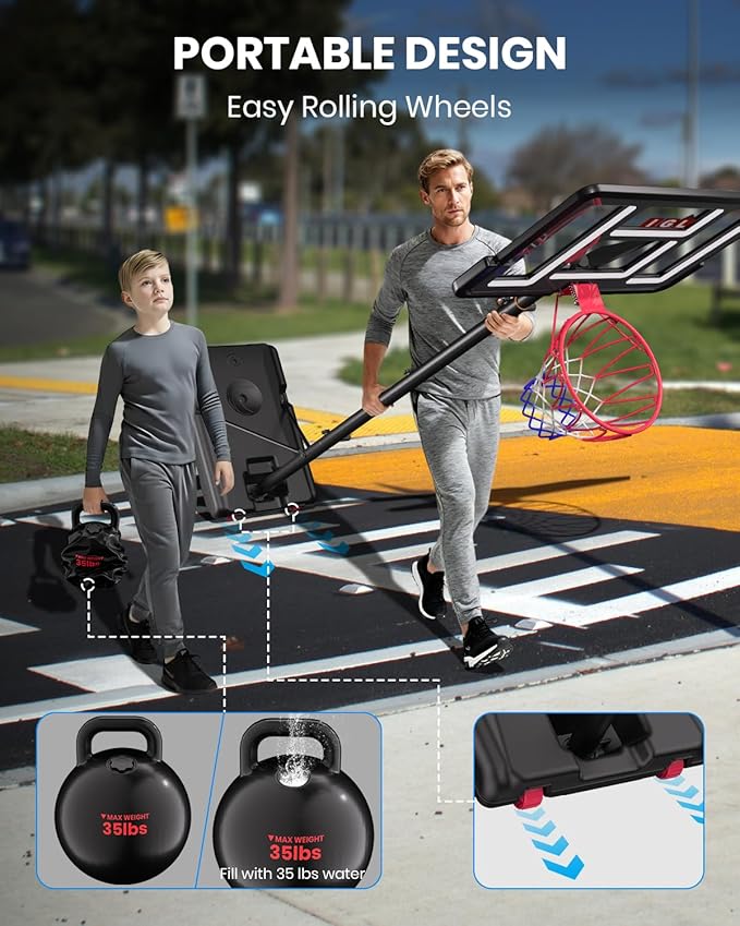 IGL Portable Basketball Hoop, 5.6-10FT Adjustable Basketball Goal System, 40/44 Inch Outdoor Basketball Hoop & Goals for Kids, Youth, and Adults in The Backyard, Driveway with PC Backboard