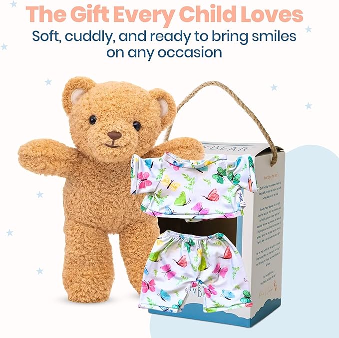 Zip N' Bear Soft Plush Teddy Bear Stuffed Animal with Butterfly Pajamas - Zippy The Bear Cute Cuddly Plush Toy, Perfect Sensory Teddy for Kids, Toddlers - Adorable Gift & Bedtime Companion