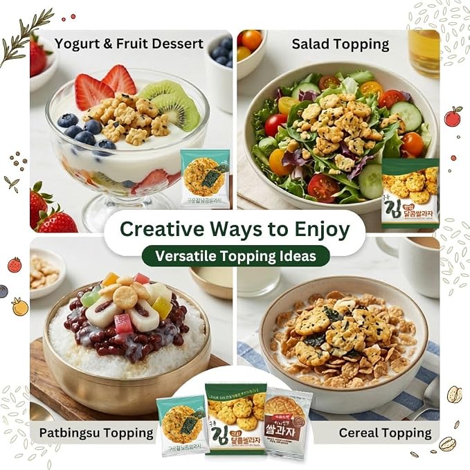 Korean Crunchy Baked Seaweed Rice Crackers (Honey Rice Cracker 8.5oz) | Crunchy baked korean crackers & pop rice; alternative to japanese rice crackers; traditional crispy nurungji snack packs
