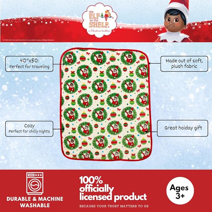 Elf On The Shelf Holiday Christmas Bedding Super Soft Silk Touch Throw, 40 in x 50 in, (Officially Licensed Product) by Franco