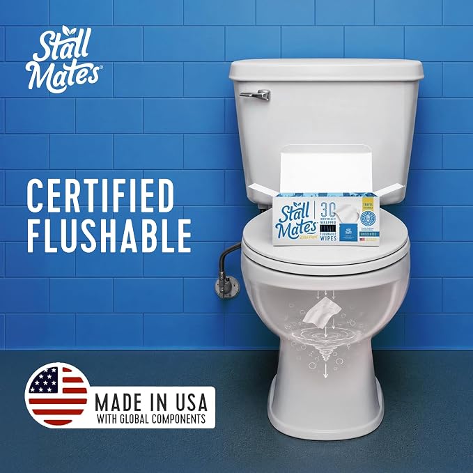 Stall Mates Witch Hazel: Flushable Wipes, Individually Wrapped, Travel Friendly, Soothing Witch Hazel, Unscented with Cucumber, Aloe and Chamomile, (30 on-the-go singles)