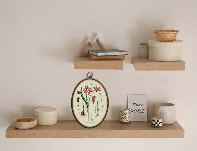 Vintage Boho Floral Oval Wall Art, Vintage Pink Botanical Oval Framed Wall Art, Waterproof Cottage Core Home Decor for Western Farmhouse Bedroom Living Room, Home Retro Decor Products, 08