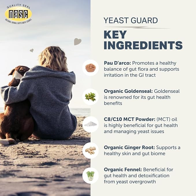 Dog Yeast Support for Itchy Skin, Ears & Paws - Four Leaf Rover Yeast Guard - Veterinarian Formulated with Organic Herbs - Helps Support Normal Yeast Levels & Healthy Skin - 30 Day Supply