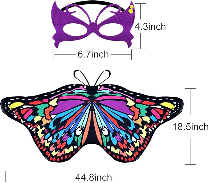 Coopay 9 Pieces Kids Butterfly Costume Fairy Butterfly Wings Masquerade Masks Halloween Girls Dress Up Pretend Play