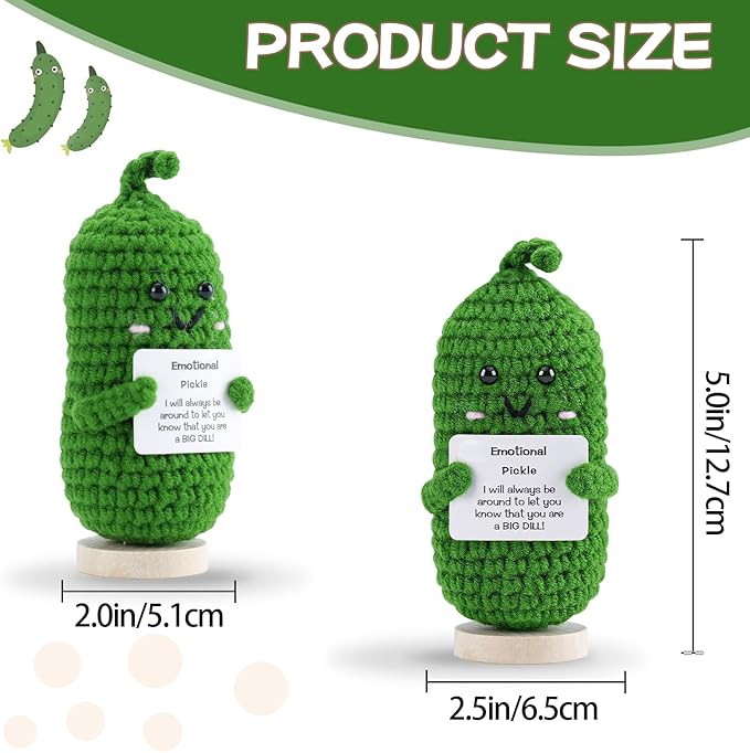 Hoedia Crochet Pickle Dolls Friend Birthday Valentines Gifts for Her Women Wife Girlfriend Sister from Husband Men, Cute Funny Gifts for Coworkers Student Teacher Roommates (Pickle with Base)