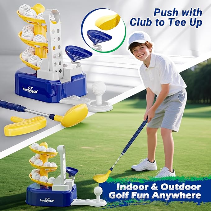 EagleStone Toddler Golf Set with Foot Pedal Launcher, Kids Golf Toy for Ages 3-8, Includes Adjustable Golf Club, 15 Balls & Golf Cart, Indoor&Outdoor Sports Gift for Boys and Girls