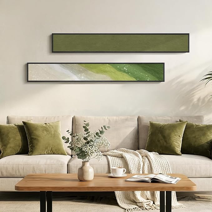 Framed Sage Green Abstract Long Narrow Wall Art Decor for Hallway, 2 Piece | Long narrow, Canvas prints, Abstract pictures, Vertical, Sage green, Minimalist artwork, Living room, Entryway wall decor