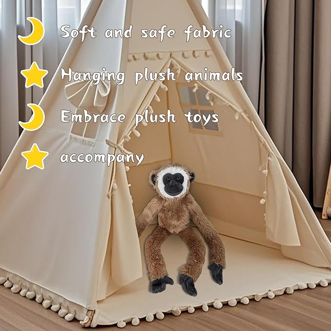 Stuffed Monkey Toys Hanging Stuffed Animal, Hooks and Stuffed Animals with Rings for Kids,Gifts for Boys and Girls Hanging 20inches(Brown)