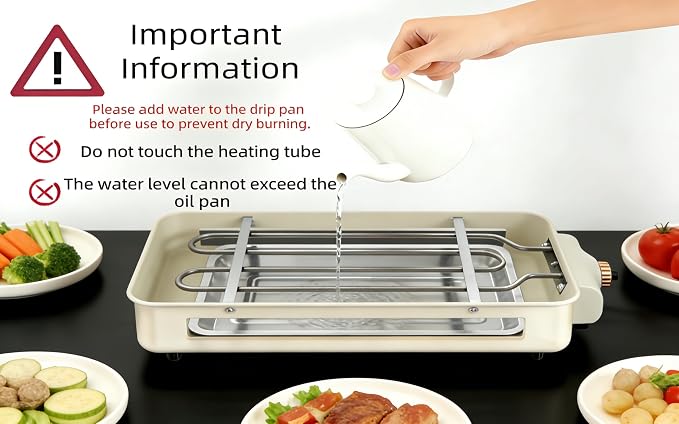 Electric Indoor Grill, 3 in 1 Smokeless Indoor Grills with Non-stick Removable Grill & Griddle Plate, Portable Korean BBQ Grills with 4 Cheese Pans, Adjustable Temperature Control, 1500W (Beige)