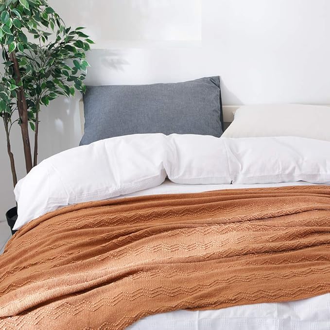 BOURINA Almond Throw Blanket 60x80 Inch Boho Knit Soft Throw Sofa Blanket | Knitted Throw Blanket 60x80 Inches, Soft Lightweight Boho Weave Throw Decorative Couch Blanket for Living Room Bedroom Chair