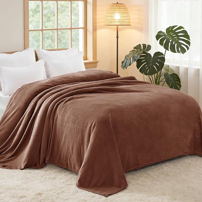 Exclusivo Mezcla Soft Fleece Blanket Twin Size for Bed, Brown | 90x66 Inches, Double-Sided Brushed Flannel, Lightweight Plush Cozy Blanket for Home Decor, All Season, Machine Washable