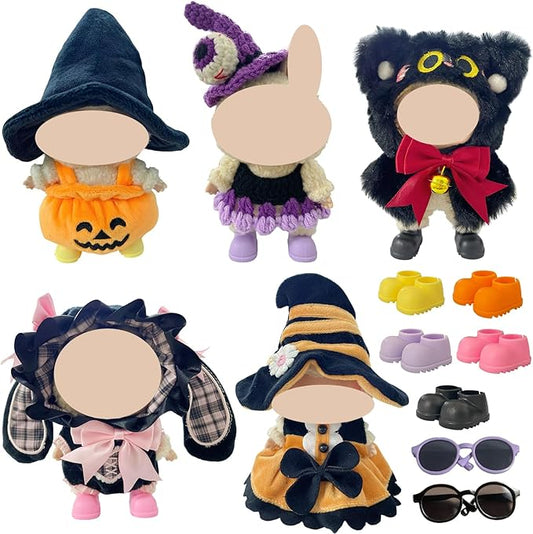 5 Sets Halloween Clothes for 17cm Doll, Pumpkin, Witch, Black Cat & Bunny Costumes, 6.7-Inch Doll Accessories, Halloween Outfits Costume include Colorful Shoes and Glasses, Gift Idea (No Dolls)