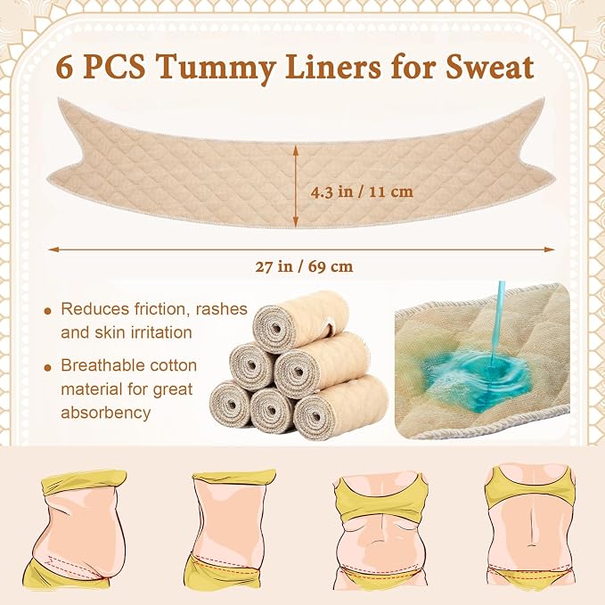 6 Pcs Cotton Tummy Liners for Skin Folds, Under Belly Sweat Liners for Sweat Rash, Cloth for Sweat Absorbing