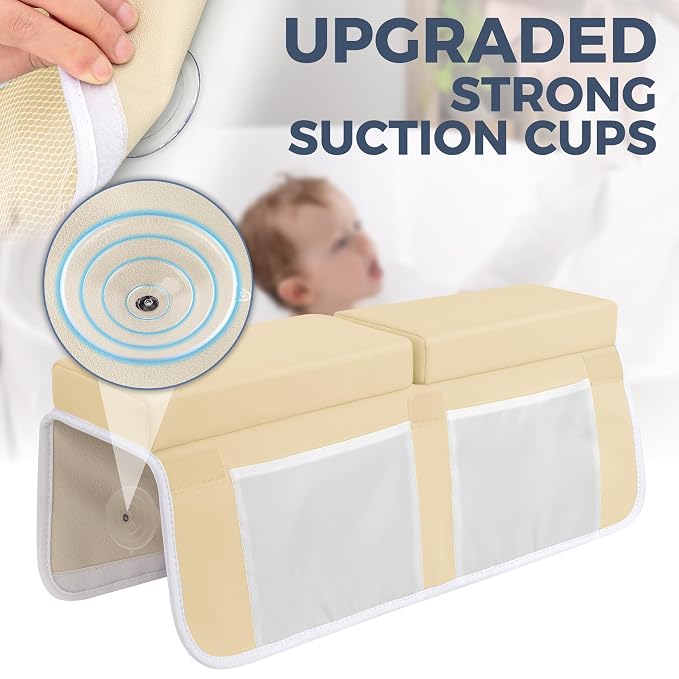 Bath Kneeler and Elbow Rest Pad Set - Comfortable 1.5” Thick Baby Bath Kneeler Pads with Toys Organizer, Non-Slip Knee Arm Support Bathtub Mat, Quick-Drying Kneeling Pad for Baby Bath Time