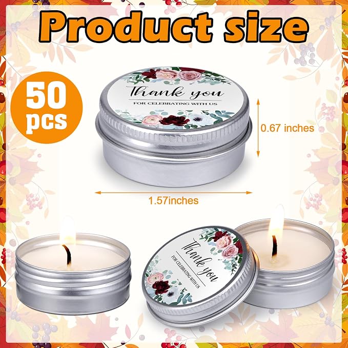 MTLEE 50 Pcs Wedding Candles Gift Favors for Guests 1 Oz Lavender Scented Soy Wax Aromatherapy Candle Favors for Bridal Shower Rustic Wedding Party Guests(Thank You)