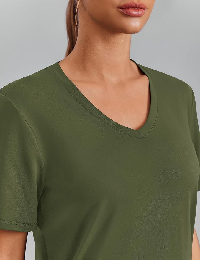 PINSPARK Soft Workout Tops for Women Short Sleeve V Neck Moisture Wicking UPF 50+ Sun Protection Quick Dry Gym Shirts