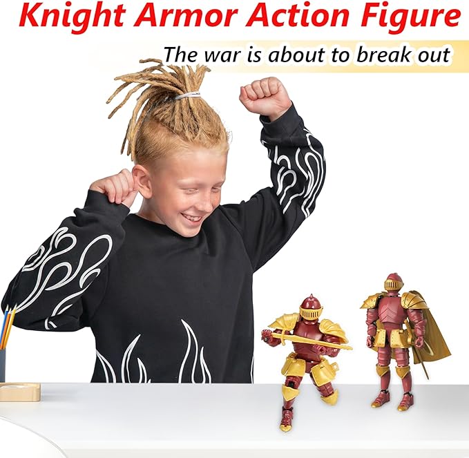 T13 Medieval Knight Action Figure, Knight Action Figures Assembly Required Knight Armor Action Figure Multi-Jointed Movable Medieval Action Figures Medieval Knight T13 Figure for Kids & Adults(Red)